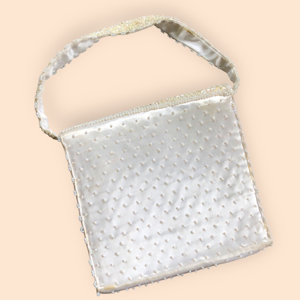 Vintage 50s 60s Beaded Sequin Handmade Handbag Hong Kong Bridal Retro Feminine - Picture 5 of 14
